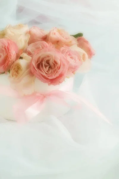 Efeito Borrão Fundo Flores Foco Suave Com Buquê Rosas Rosa — Fotografia de Stock