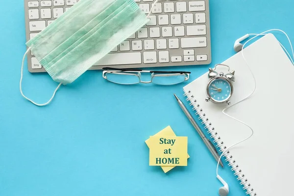 Coronavirus Covid Quarantäne Konzept Hause Bleiben Hause Arbeiten Office Desk — Stockfoto