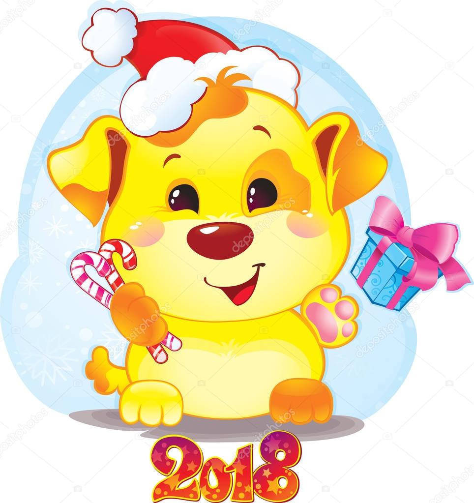 Cute Symbol of Chinese Horoscope - Yellow Dog for New Year 2018