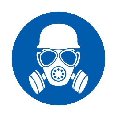 Güvenlik kaskı ve gaz maskesi takılmalı. Standart ISO 7010