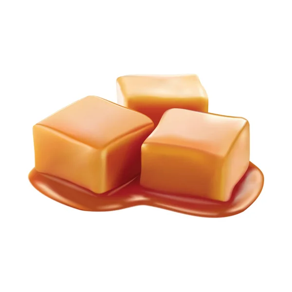 Karamel Snoepjes Geglazuurd Met Toffee Saus Vectorontwerp Geïsoleerd Witte Achtergrond — Stockvector