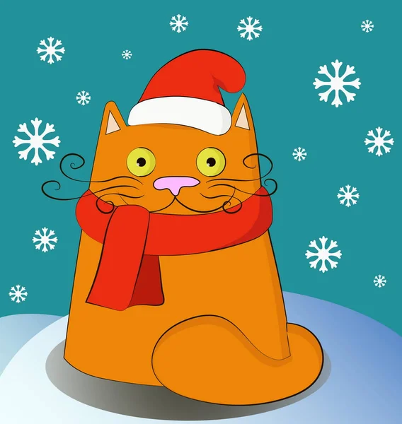 Noel kedi giyen Noel Baba şapkası — Stok Vektör
