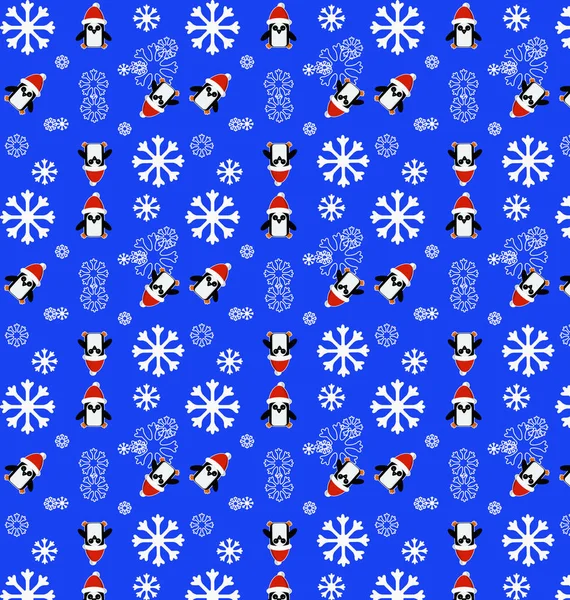 Πιγκουίνος μοτίβο με νιφάδες χιονιού — Διανυσματικό Αρχείο