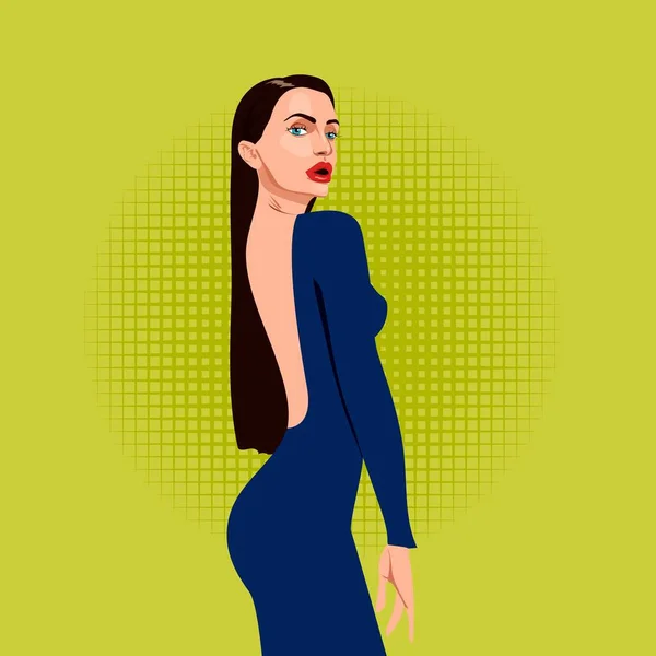 Vacker kvinna i öppna klänning från ryggen, vektor — Stock vektor