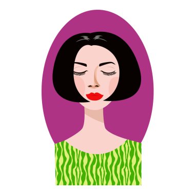 Gözleri ile memnun kadın kapalı ve saç kesimi bob