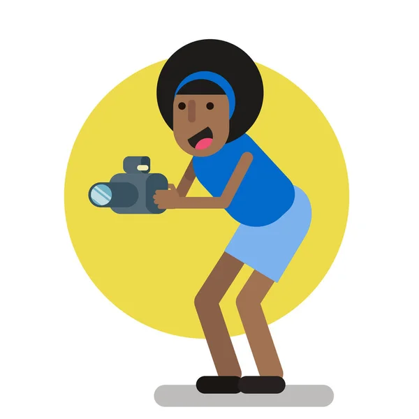 Creative afro girl photographer standing full length. Flat illustration Stock Illustration