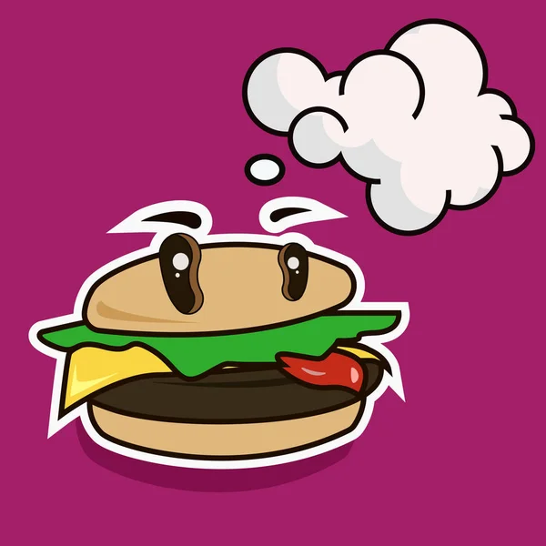 Hamburguesa divertida de queso de dibujos animados con burbuja de habla — Vector de stock