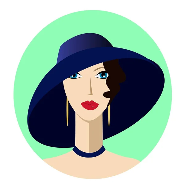 Портрет жінки арт-деко в широко розплавленому капелюсі — стоковий вектор