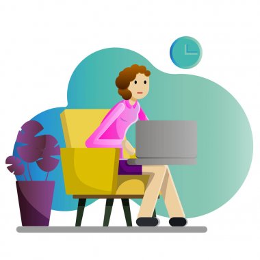 Kız freelancer dizüstü vektör çizim ile