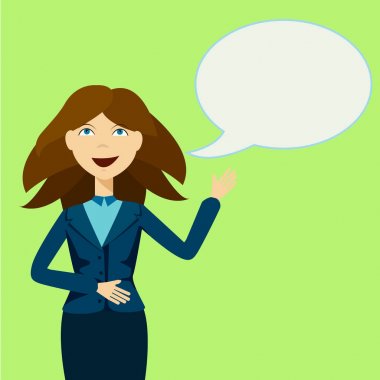 Kız duyuru ve konuşma balonu, reklam, promosyon, olay, reklam, pazarlama, spiker