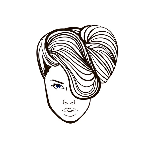 Penteado contorno menina vetor banner para salão de beleza. Mulher bonito — Vetor de Stock