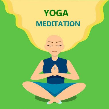 Şirin kız pratiği Yoga vektör Illustration. Lotus meditative poz. Tasarım kartları, notebook, yoga stüdyosu için şablon