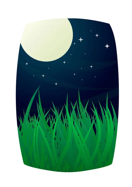 Full moon and starry night sky with grass — Stock Vector