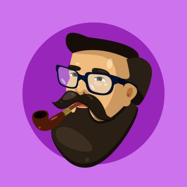 Sakallı adam hipster boru-Oda bardaklarda vektör portresi.