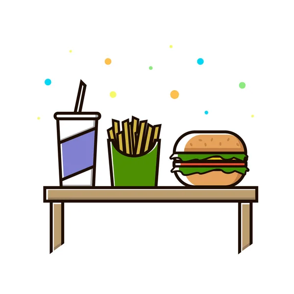 Menú de comida rápida. Coca, hamburguesa y papas fritas. Ilustración vectorial — Vector de stock