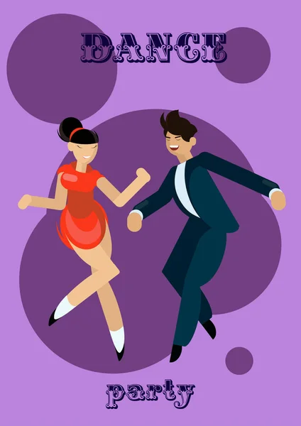 Векторная иллюстрация танцующих мужчин и женщин в мультяшном плоском стиле. Концепция танцевальной вечеринки с парой девочек и мальчиков — стоковый вектор