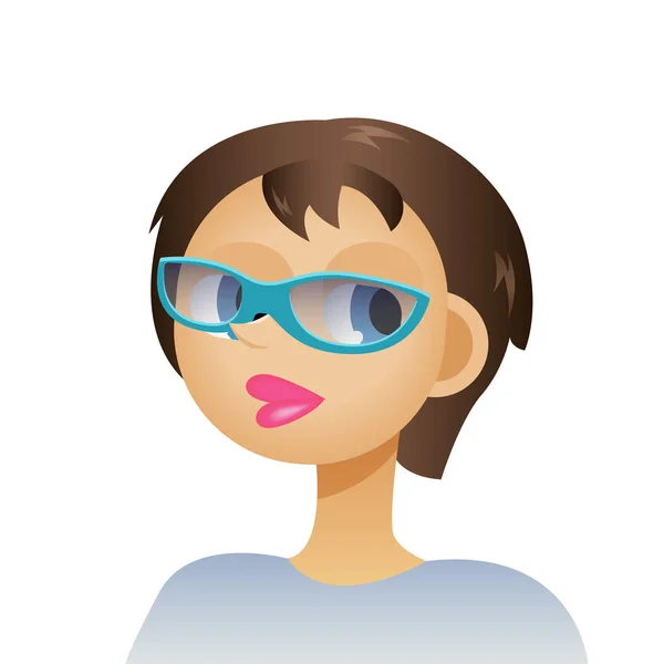 Profil-Ikone weiblicher Kopf isoliert, kaukasische Frau mit Brille Avatar Cartoon-Figur Porträt — Stockvektor