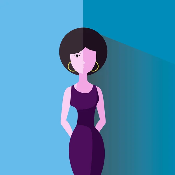 Ilustração vetorial. Uma jovem elegante em um vestido roxo . — Vetor de Stock