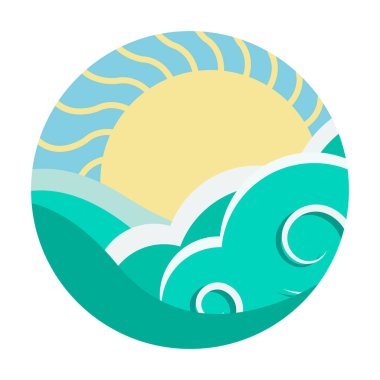 Seyahat Acentası vektör tasarım şablonu. Deniz, ufuk, güneş - yaratıcı kavramı simgesi.