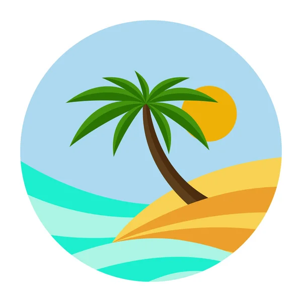 TEMA DE PLAYA. ilustración vectorial de la ola, las palmeras de las islas tropicales y el sol — Vector de stock