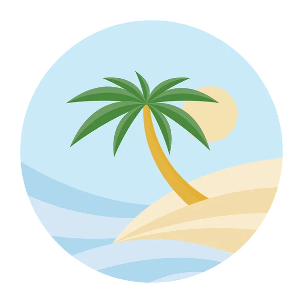 TEMA DE PLAYA. ilustración vectorial de la ola, las palmeras de las islas tropicales y el sol — Vector de stock