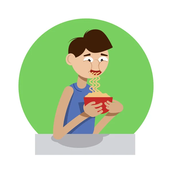 Boy slurping macarrão da ilustração copo —  Vetores de Stock