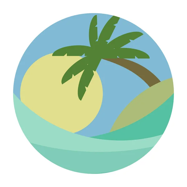 TEMA DE PLAYA. ilustración vectorial de la ola, las palmeras de las islas tropicales y el sol — Vector de stock