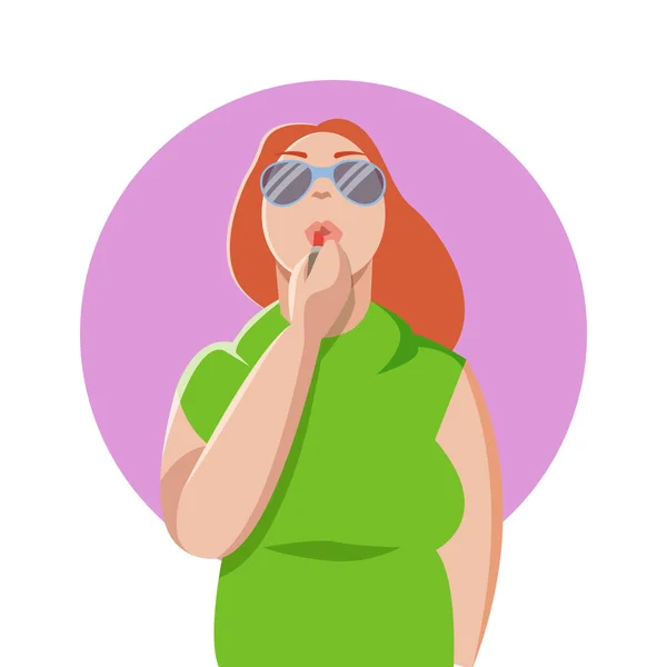 Frau bemalt ihre Lippen. Vektorillustration — Stockvektor