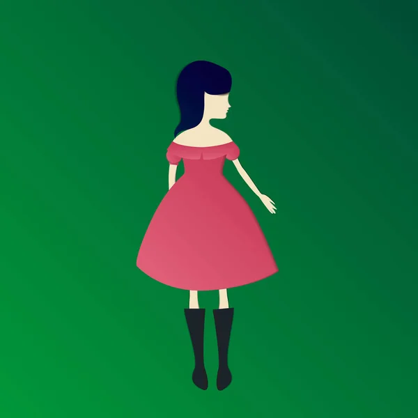 Papier knippen meisje in jurk vectorillustratie — Stockvector