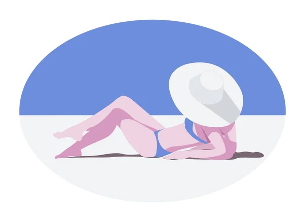 Chica en el sombrero en la playa soleada — Vector de stock