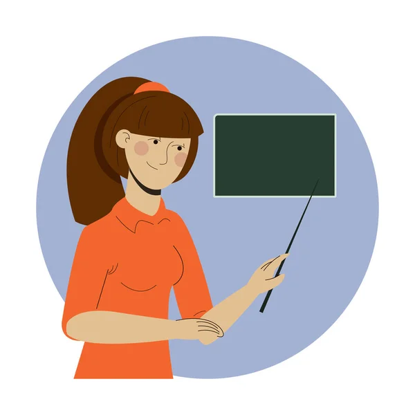 Teacher in front of chalkboard with copy space for your text — Stock Vector