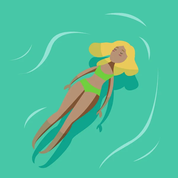 Vector zomer poster met jonge sexy vrouw zwemmen in een zwembad.Zwemmende vrouw. — Stockvector