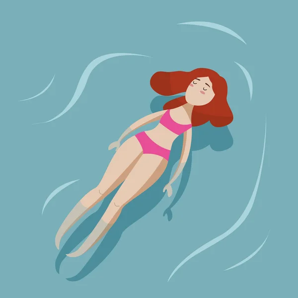 Affiche d'été vectorielle avec jeune femme sexy nageant dans une piscine.Femme nageuse. — Image vectorielle