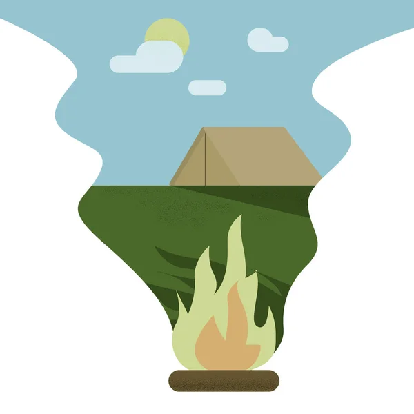 Camping en forêt avec tente et feu de camp. Illustration vectorielle Eps10. — Image vectorielle