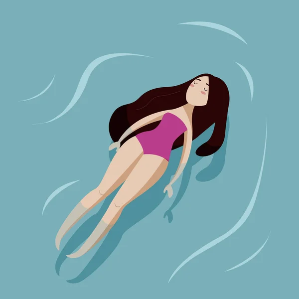 Cartel de verano vectorial con mujer sexy joven nadando en una piscina.. — Vector de stock