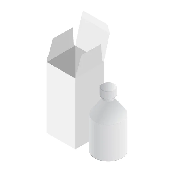 Boîte à médicaments isométrique et flacon — Image vectorielle