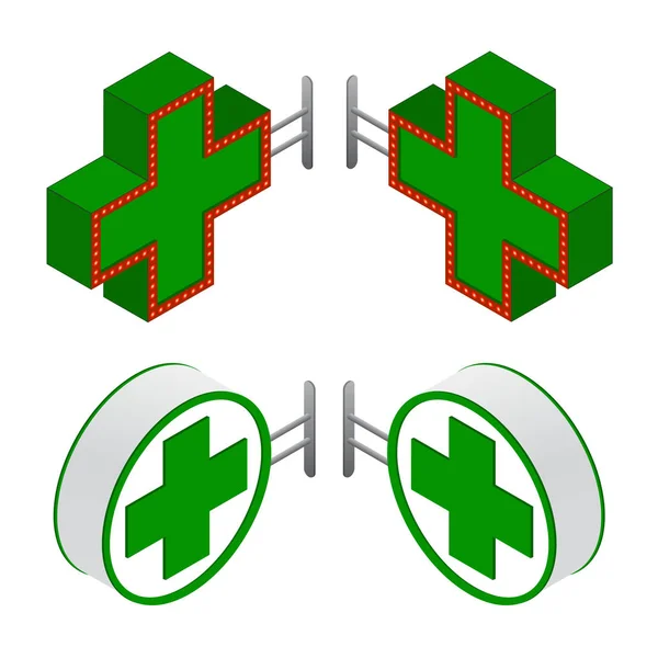 Panneau hôpital ou pharmacie isométrique — Image vectorielle