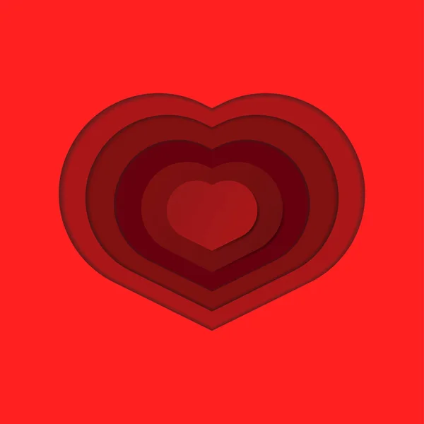 붉은 마음, 사랑 또는 발렌타인의 종이 예술 — 스톡 벡터