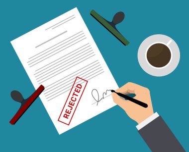 Takım elbiseli adam belge damgası tarafından reddedildi.