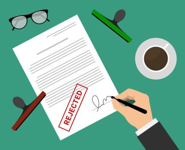 Takım elbiseli adam belge damgası tarafından reddedildi.