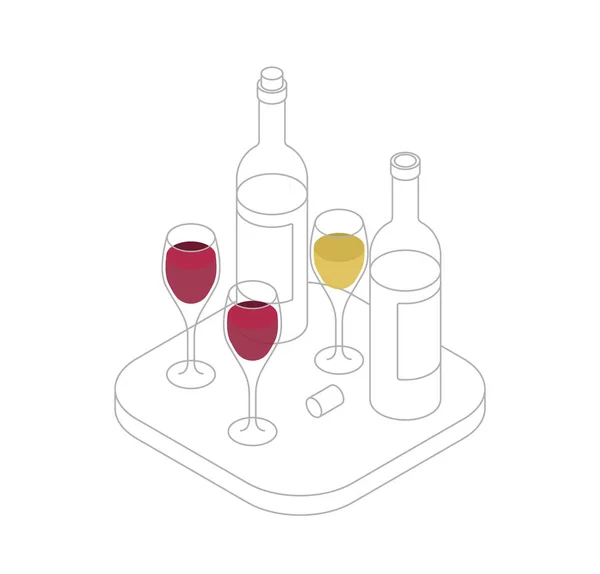 Dégustation de vin vecteur de ligne isométrique — Image vectorielle