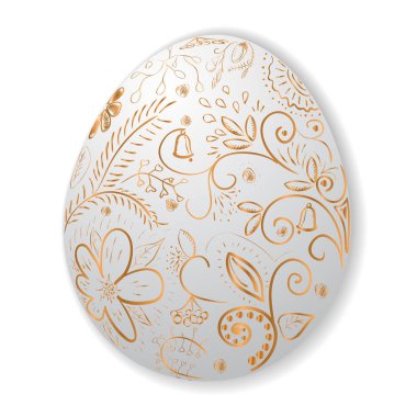 Beyaz Paskalya yumurtası ile altın el yapımı süs. Vektör çizim.