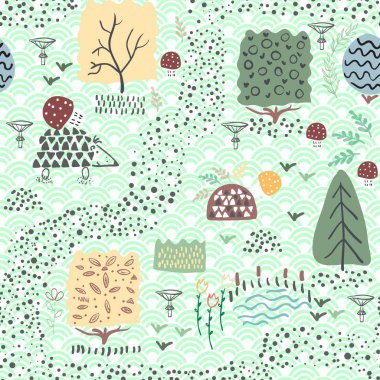 Orman Dikişsiz desen arka plan bitki ve kirpi ile. Döşe ÜSTKRKT 0,5