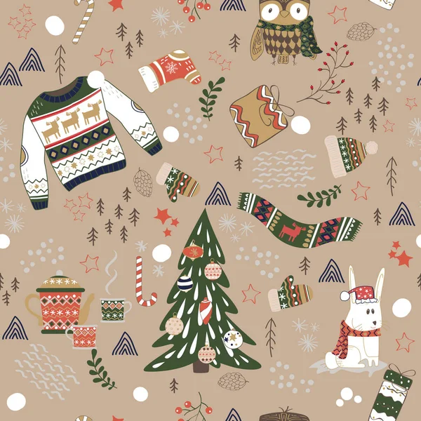 Holiday Seamless Pattern with Christmas Cookies. Xmas winter poster collection — Stock Vector