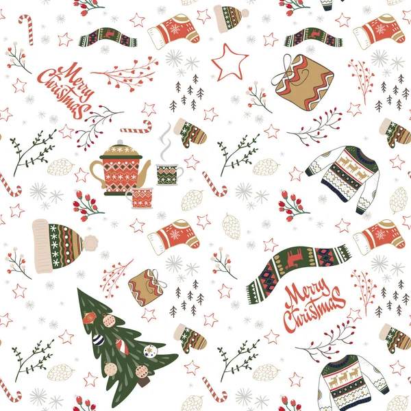 Holiday Seamless Pattern with Christmas Cookies. Xmas winter poster collection — Stock Vector