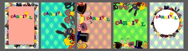 Set of Colorful Mardi Gras Carnival Invitation backgrouns — Stok Vektör