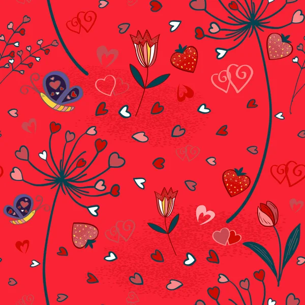 Doodle seamless wallpaper with hand drawn Valentine hearts — Stock Vector