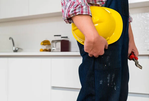 Repairman Overalls Kitchen — Stock Photo, Image