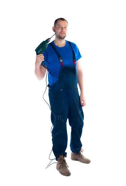 Portrait Young Worker Standing White Background — Stock Photo, Image