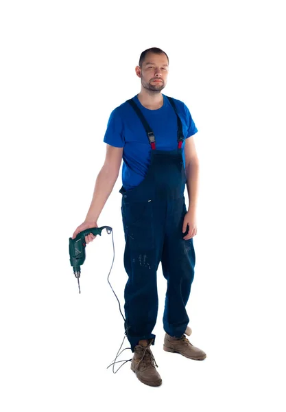 Portrait Young Worker Standing White Background — Stock Photo, Image